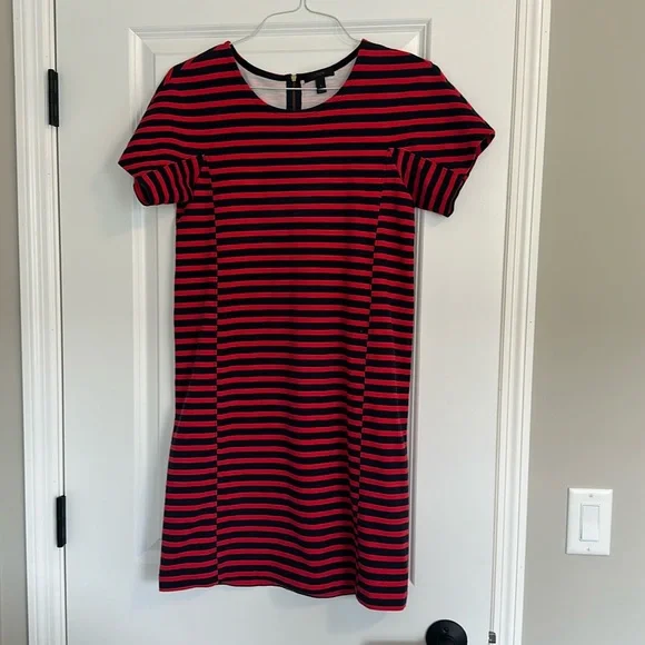 j crew red striped dress Striped Tie-waist Mini Dress For Women